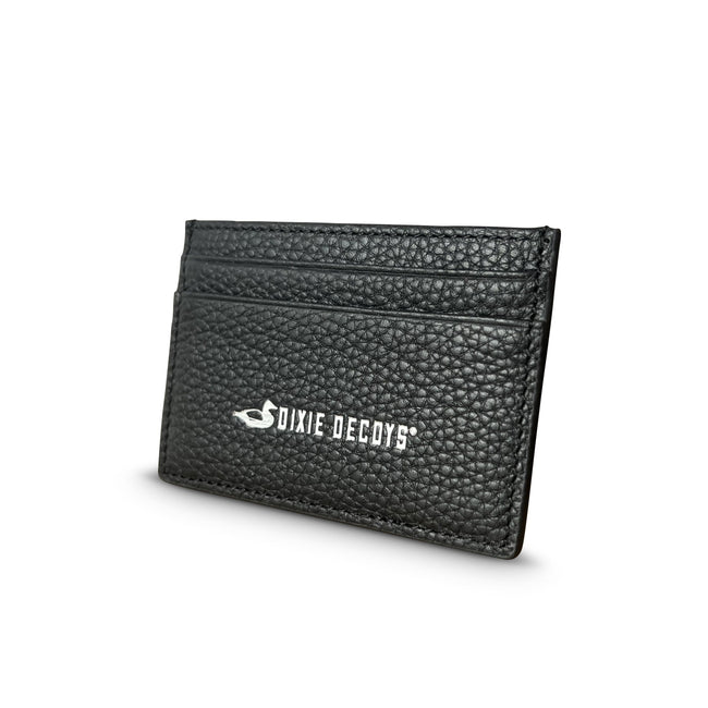 black leather slim wallet front