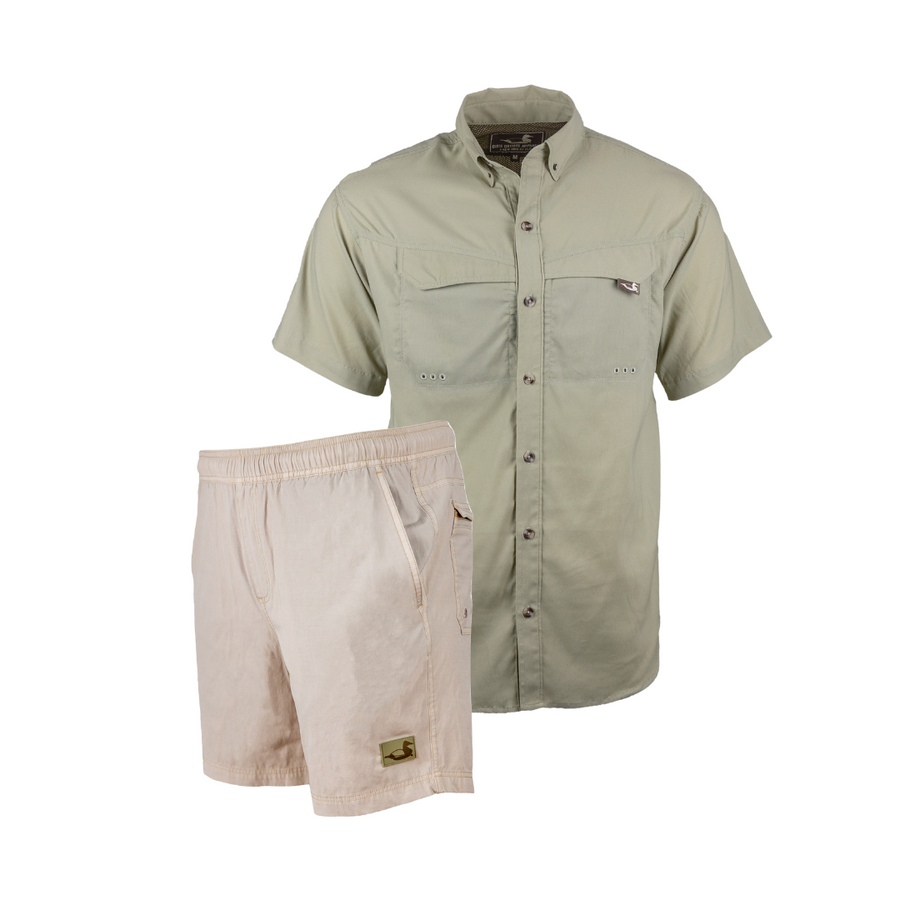 Drifter Sport Shirt (Khaki) and Tidal Shorts (Smoke) Bundle